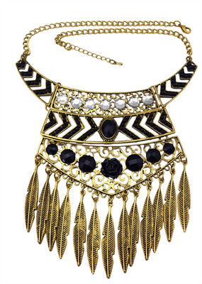 

Idealway 2 Colors Vintage Silver Gold Alloy Crystal Resin Gem Geometric Pendants Necklaces Leaves Tassel Necklaces Earring Set