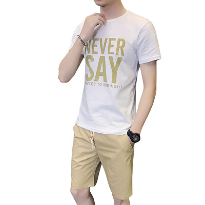 

Damaizhang Brand Designer Men Summer Short Sleeve Shirt With Short Pants Letter Printed Fashion T-shirt Cotton Casual Tee