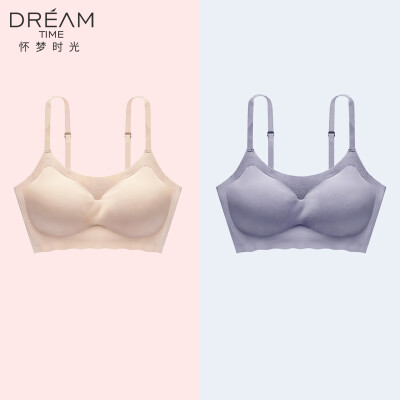 

Dream time 2 pieces gathered bra without rims running shockproof seamless comfort girl sports seamless bra 812 black skin color