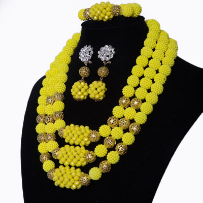 

2018 African Beads Nigerian Wedding Jewelry Sets Yellow Brand Necklace Bridal Beads Jewelry Balls Necklace Sets Free Shipping