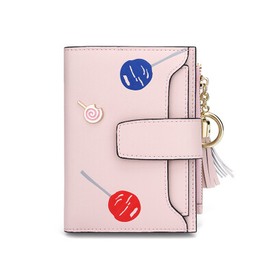 

Scarecrow MEXICAN wallet female short multi-function 2 fold leather multi-card thin thin large-capacity personality pattern female purse pink