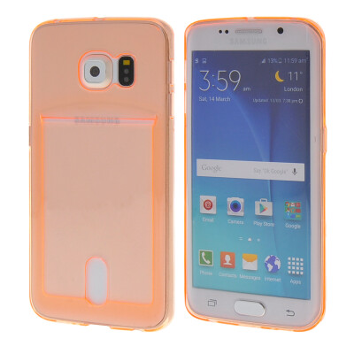 

MOONCASE Case for Samsung Galaxy S6 Edge Flexible Soft Gel TPU Silicone Skin Slim Durable With Card Slot Cover Orange