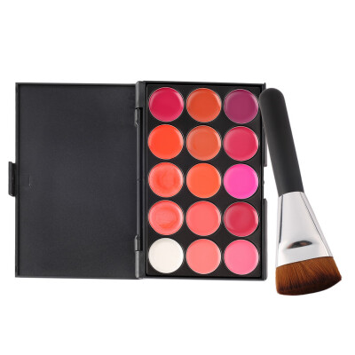 

15 Colors Makeup Palette Cosmetic Gloss Lipstick Lip With Cosmetic Brush Black & silver& brown