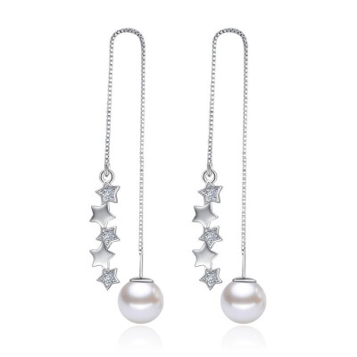 

Star Long Dangle Earrings Fashion Jewelry Womens Accessories Cubic Zirconia White Simulated Pearl Drop Earrings WHEG45