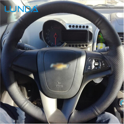 

LUNDA Black Leather Car Steering Wheel Cover for Chevrolet Cruze 2009-2014 Aveo 2011-2014 Holden Cruze 2010