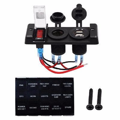 

NEW Aluminum 5PIN 3 Gang Rocker Switch Panel 12V Cigarette Socket Dual USB Charger with Red LED light Indicator for Boat Marin