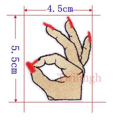 

1Pcs Gesture Hand Patches Iron On Embroidered Patch Applique Sewing Fabric Repair Clothes Patch Stickers Garment DIY Accessories