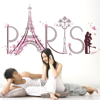 

3D Paris Eiffel Tower Large Wall Sticker Home Decor Living Room Romantic Lover Wall Decals Butterflies Flowers Sticker Mural
