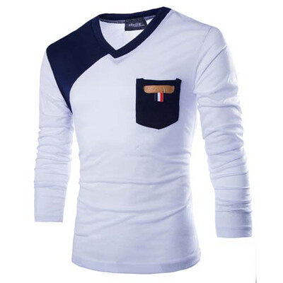 

CT&HF Men Fashion T-Shirt Leisure T-Shirt Contracted Tops Splicing V-Neck Cotton Tops Long Sleeve T-Shirt Round Neck T-Shirt