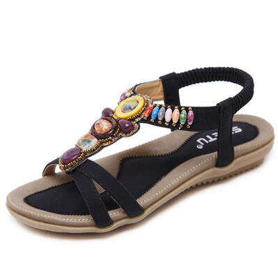 

2018 Women Shoes New Summer Ethnic Style Women Sandals Bohemia Beaded Large Size Beach Shoes