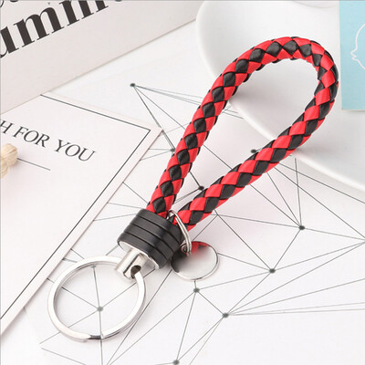 

Huashi car key chain woven rope pure hand-woven leather rope key chain men&women couple car key ring pendant car supplies red black