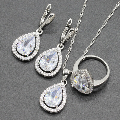 

Fashion Water Drop Multicolor Rainbow Stone Silver Plated Jewelry Sets for Women Seven Colors Available Free Jewelry Box