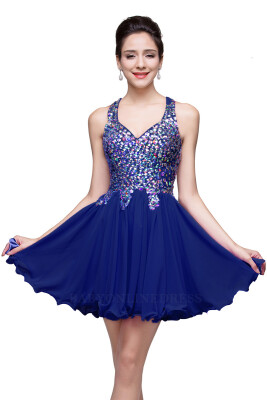 

A-line Sweetheart Short Sleeveless Chiffon Prom Dresses with Crystal Beads