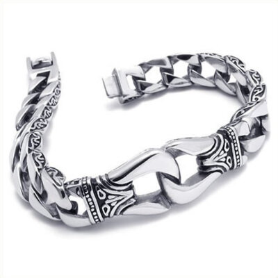 

Hpolw Stainless Steel Biker Men's Bracelet, Silver and Black