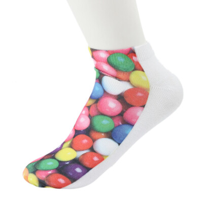

3D Printed Unisex Mens Womens Harajuku Cute Low Cut Ankle Socks Colorful Candy