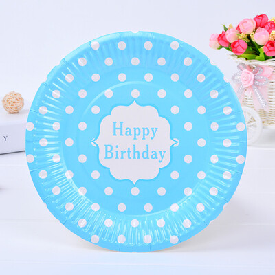 

FANLUS Disposable 7 x 7" Fun-Filled Birthday Party "Happy Birthday" Round Dot Dessert Plates 8 Piece Cake plates Multi Color