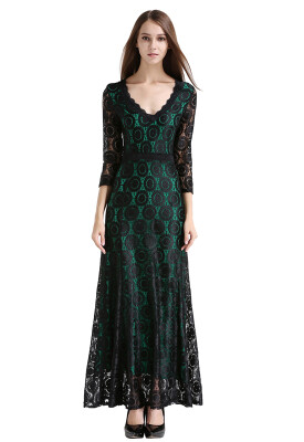 

Womens Floral Lace 23 Sleeves Long Bridesmaid Maxi Dress