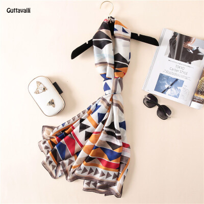 

Guttavalli Women Smooth Silk Long Geometric Shawl Summer Female Skinny Chevron Scarf Bohemia Skinny Soft StripeScarves