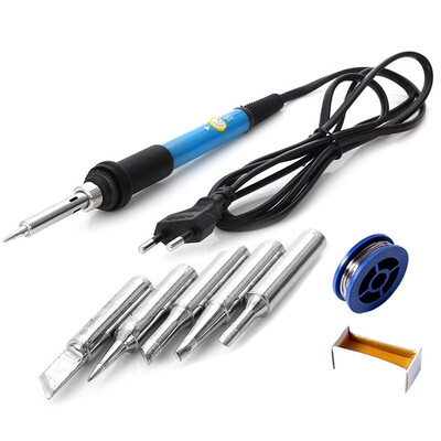 

220V 60W Adjustable Temperature Electric Soldering Iron Solder Station With 5pcs Tips Solder Wire Paste Flux
