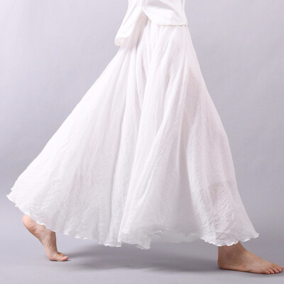 

Linen Cotton Long Pleated Skirts Women Elastic Waist Maxi Skirts Beach Party Vintage Summer Skirts Faldas Saia