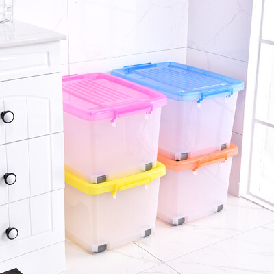 

SHUANG TAO plastic thickened anti-pressure transparent clothing storage box quilt clothes storage box with pulley car storage box 25L small mixed color 2 Pack
