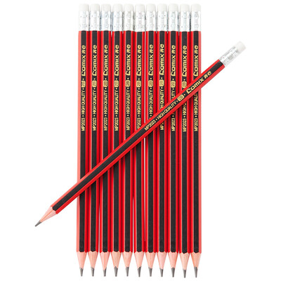 

Qixin COMIX 2B log pencil with rubber head hexagonal wood pencil student pencil 12 box MP2023