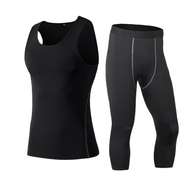 

Running Set Sport Suit Fitness T-Shirt 34 Leggings Pant Gym MenS Sportswear