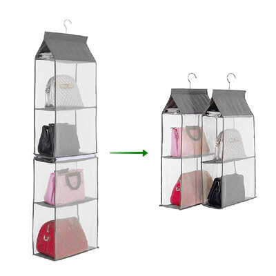 

4Tiers Nonwoven Detachable Closet Bags Organizer Handbags Hanging Shelf Collapsible Clothing Accessories Storage HolderGrey