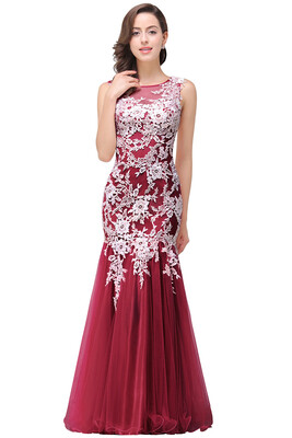 

Babyonlinedress Mermaid Chiffon Elegant Scoop Appliques Pink Prom Evening Dresses