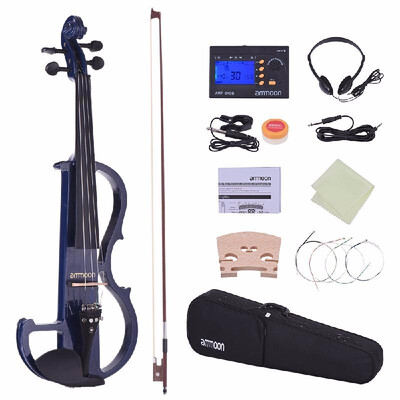 

ammoon Full Size 44 Solid Wood Electric Silent Violin Fiddle Style-2 Ebony Fingerboard Pegs Chin Rest Tailpiece with Bow Hard Cas