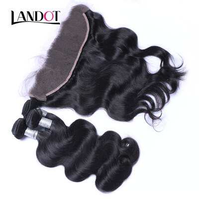 

8A Brazilian Virgin Hair Body Wave With Lace Frontal Closure 3 Bundles Brazillian Human Hair Weave Closure 4 Pcs Lot Natural Black