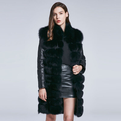 

Winter Coat Women Fox Coat Genuine Leather Coat Furry Coat Hem Removable Design Warm 2018 New Discount Sleeves Removable