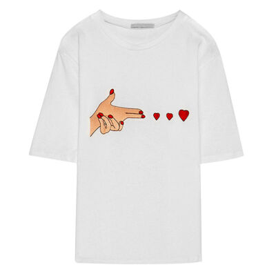

Fashion Women Summer T-Shirts Heart Shoots Fingers Short Sleeve Casual Tops