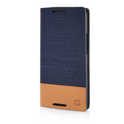 

MOONCASE Canvas Design Leather Side Flip Wallet Pouch Stand Shell Back ЧЕХОЛ ДЛЯ HTC One M7 Dark Blue