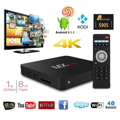 

MX Plus Amlogic S905 Smart TV Box, 4K Android 5.1.1 Quad Core 1G/8G WIFI DLNA Streaming Tv Box