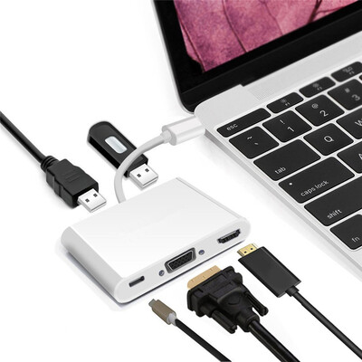 

USB-C to HDMI VGA 2 x USB 30 AV Digital Multiport HUBAdapter with Power Charging USB Type C Converter Dock MacBook Pro 2016