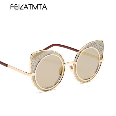 

FEIZATMTA Cat глаз солнцезащитные очки женщин Rhinestone сексуальные солнцезащитные очки Роскошные горячие продажи сплава Frame UV400 очки леди Oculos