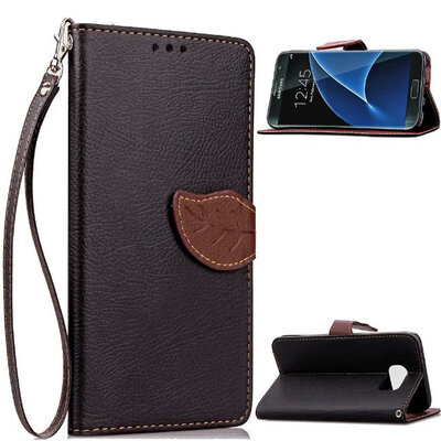 

MOONCASE [Leaves Magnetic] Wrist Strap Flip Leather Wallet Card Pouch Bracket Stand Back Case Cover for Samsung Galaxy S7 Edge
