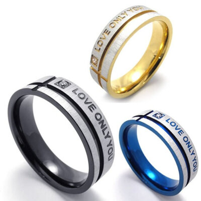 

Hpolw Mens Stainless Steel LOVE ONLY YOU Promise Ring Wedding Bands, Gold Black Silver