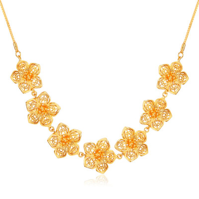 

Big Flowers Gold Necklace For Women Stamp '18K' Real Gold Plated Link Chain Romantic Party Chunky Flower Necklace Women