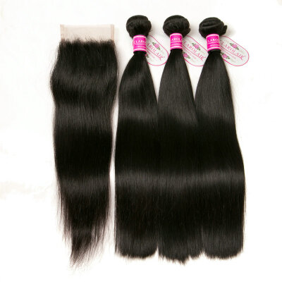 

CLAROLAIR Hair Straight Peruvian Virgin Hair With Closure Human Hair Closure With Skin Part Peruvian Stright Hair 3 Bundles With C