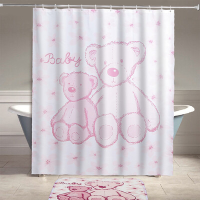 

Yuhuaze shower curtain mat two-piece cartoon children shower room windproof waterproof curtain fabric polyester shade cloth with the same floor mat