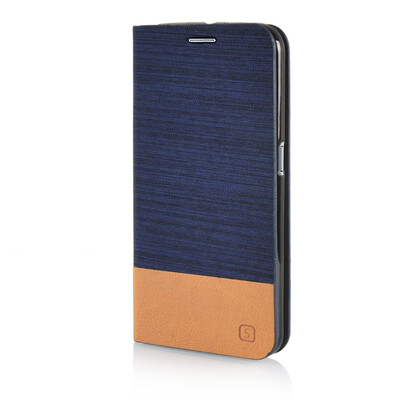 

MOONCASE Canvas Design Leather Side Flip Wallet Pouch Stand Shell Back ЧЕХОЛ ДЛЯ Samsung Galaxy S6 Dark Blue