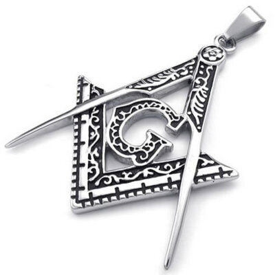 

Hpolw Fashion Jewelry Mens Stainless Steel Casting Black&Silver Freemason Masonic Pyramids "G" Pendant Necklace,18-26 inch Chain