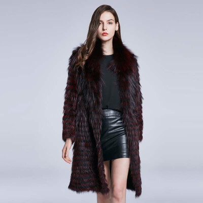 

Womens Winter Warm Coat Stripe Panel Real Genuine Fur Coat Natural Fox Fur Coat Furry Jacket 2018 New Design Free Shipping