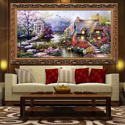 

DIY Handmade Needlework Cross Stitch Set Embroidery Kit Precise Printed Garden Cottage Design Cross Stitching 64 37cm Home Decor
