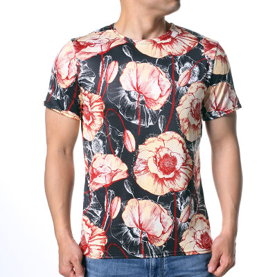 

Mens Fashion Big Flower Printed Short Sleeves T-shirts