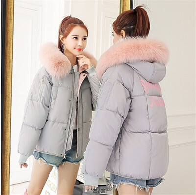 

Fur Collar Large Size Cotton Coat Womens Loose Short Cotton Coat Thick Cotton Jacket 2018 Autumn&Winter New Arrival