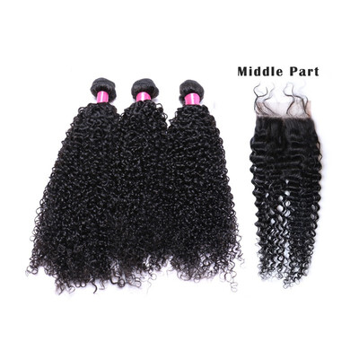 

Brazilian Virgin Hair 3 Bundles with Closure High Quality Human Hair Curly Wave With Closure Natural Color Unprocessed