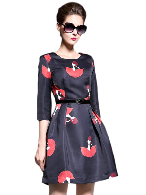 

Beauty Pattern A Line Black Dress With Belt